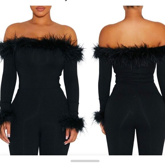 Naked Wardrobe NWT Ruffle My Feathers Off the Shoulder Bodysuit size XS - Picture 1 of 2